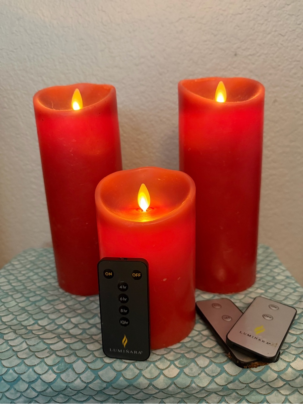 Red LED Pillar Candle Set - 3 Piece